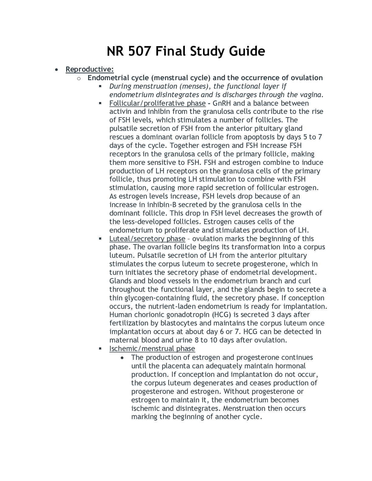 Preview image of NR 507 Final Examinations Study Guide document